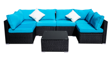 Load image into Gallery viewer, Outdoor Patio Furniture Rattan Wicker Sofa Sets w/Blue cushions and White Pillows
