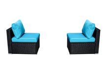Load image into Gallery viewer, Outdoor Patio Furniture Rattan Wicker Sofa Sets w/Blue cushions and White Pillows
