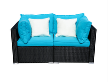 Load image into Gallery viewer, Outdoor Patio Furniture Rattan Wicker Sofa Sets w/Blue cushions and White Pillows
