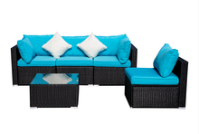 Load image into Gallery viewer, Outdoor Patio Furniture Rattan Wicker Sofa Sets w/Blue cushions and White Pillows
