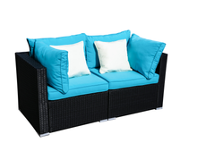 Load image into Gallery viewer, Outdoor Patio Furniture Rattan Wicker Sofa Sets w/Blue cushions and White Pillows
