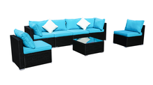 Load image into Gallery viewer, Outdoor Patio Furniture Rattan Wicker Sofa Sets w/Blue cushions and White Pillows
