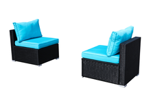 Load image into Gallery viewer, Outdoor Patio Furniture Rattan Wicker Sofa Sets w/Blue cushions and White Pillows
